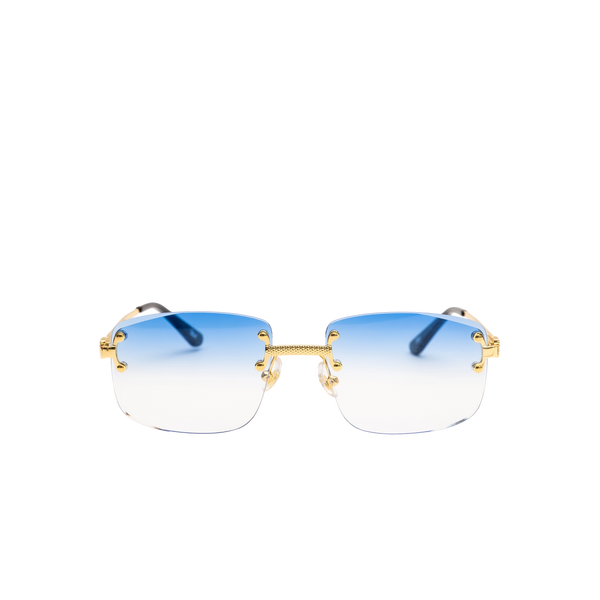 Lunette reflet bleu et transparent monture dorée